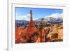 Large Hoodoo Lit by Early Morning Sun, with Snow and Pine Trees, Peekaboo Loop Trail-Eleanor Scriven-Framed Photographic Print