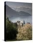 Large hotel with mountain in background, Lake Lucerne, Switzerland-Alan Klehr-Stretched Canvas