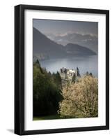 Large hotel with mountain in background, Lake Lucerne, Switzerland-Alan Klehr-Framed Photographic Print