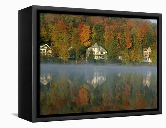 Large Houses Beside Lake Flower at Saranac Lake Town in Early Morning, New York State, USA-Julian Pottage-Framed Stretched Canvas