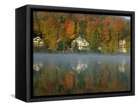 Large Houses Beside Lake Flower at Saranac Lake Town in Early Morning, New York State, USA-Julian Pottage-Framed Stretched Canvas