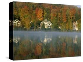 Large Houses Beside Lake Flower at Saranac Lake Town in Early Morning, New York State, USA-Julian Pottage-Stretched Canvas