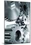 Large Industrial Gears Set Against Titanium And In A Blue Metallic Toning Concept-null-Mounted Poster