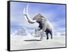 Large Mammoth Walking Slowly on the Snowy Mountain Against the Wind-null-Framed Stretched Canvas