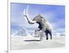 Large Mammoth Walking Slowly on the Snowy Mountain Against the Wind-null-Framed Art Print