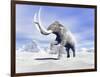 Large Mammoth Walking Slowly on the Snowy Mountain Against the Wind-null-Framed Art Print