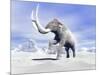 Large Mammoth Walking Slowly on the Snowy Mountain Against the Wind-null-Mounted Art Print