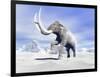 Large Mammoth Walking Slowly on the Snowy Mountain Against the Wind-null-Framed Art Print