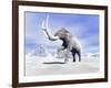 Large Mammoth Walking Slowly on the Snowy Mountain Against the Wind-null-Framed Art Print