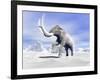 Large Mammoth Walking Slowly on the Snowy Mountain Against the Wind-null-Framed Art Print