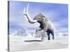 Large Mammoth Walking Slowly on the Snowy Mountain Against the Wind-null-Stretched Canvas