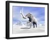 Large Mammoth Walking Slowly on the Snowy Mountain Against the Wind-null-Framed Art Print