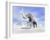 Large Mammoth Walking Slowly on the Snowy Mountain Against the Wind-null-Framed Art Print