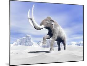 Large Mammoth Walking Slowly on the Snowy Mountain Against the Wind-null-Mounted Art Print