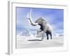 Large Mammoth Walking Slowly on the Snowy Mountain Against the Wind-null-Framed Art Print