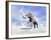 Large Mammoth Walking Slowly on the Snowy Mountain Against the Wind-null-Framed Art Print