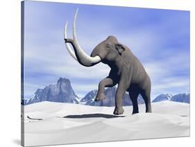 Large Mammoth Walking Slowly on the Snowy Mountain-null-Stretched Canvas