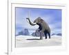 Large Mammoth Walking Slowly on the Snowy Mountain-null-Framed Art Print