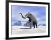 Large Mammoth Walking Slowly on the Snowy Mountain-null-Framed Art Print