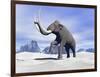 Large Mammoth Walking Slowly on the Snowy Mountain-null-Framed Art Print