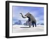 Large Mammoth Walking Slowly on the Snowy Mountain-null-Framed Art Print