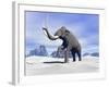 Large Mammoth Walking Slowly on the Snowy Mountain-null-Framed Art Print