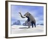 Large Mammoth Walking Slowly on the Snowy Mountain-null-Framed Art Print