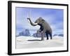 Large Mammoth Walking Slowly on the Snowy Mountain-null-Framed Art Print