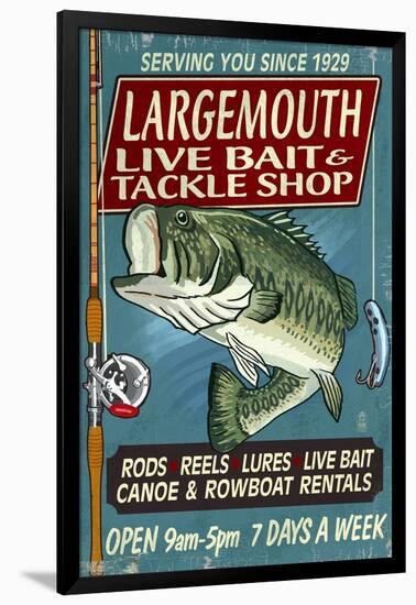 Large Mouth Bass Tackle - Vintage Sign-Lantern Press-Framed Art Print