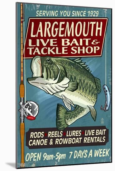 Large Mouth Bass Tackle - Vintage Sign-Lantern Press-Mounted Art Print