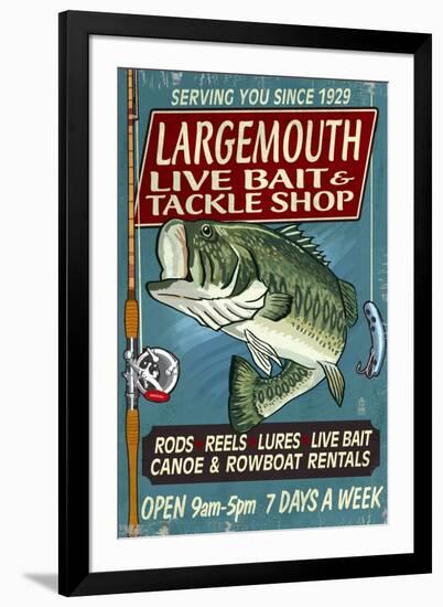 Large Mouth Bass Tackle - Vintage Sign-Lantern Press-Framed Art Print