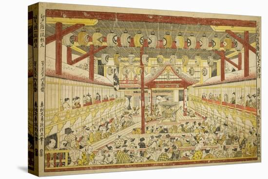 Large Perspective Picture of the Kaomise Performance on the Kabuki Stage, C.1745-Okumura Masanobu-Stretched Canvas