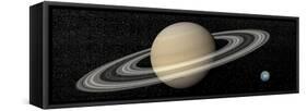 Large Planet Saturn and its Rings Next to Small Planet Earth-null-Framed Stretched Canvas