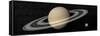 Large Planet Saturn and its Rings Next to Small Planet Earth-null-Framed Stretched Canvas