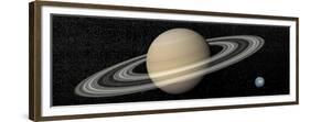 Large Planet Saturn and its Rings Next to Small Planet Earth-null-Framed Premium Giclee Print