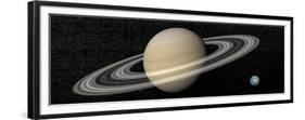 Large Planet Saturn and its Rings Next to Small Planet Earth-null-Framed Premium Giclee Print