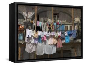 Large Quantity of Laundry Hanging from the Balcony of a Crumbling Building, Habana Vieja, Cuba-Eitan Simanor-Framed Stretched Canvas