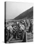 Large Railroad Crews Prying Up Track and Putting in Switch on Railroad Running Through Cajon Pass-Peter Stackpole-Stretched Canvas