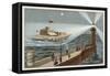 Large Ship Powered by Oars Illuminated by a Lighthouse-null-Framed Stretched Canvas