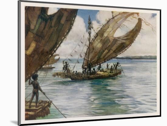 Large Trading Canoes Fitted with Lateen Sails of Papua New Guinea-Norman H. Hardy-Mounted Art Print