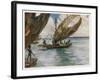 Large Trading Canoes Fitted with Lateen Sails of Papua New Guinea-Norman H. Hardy-Framed Art Print