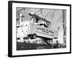 Large Transport Truck Bed Dangling in Midair-null-Framed Photographic Print