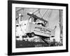 Large Transport Truck Bed Dangling in Midair-null-Framed Photographic Print