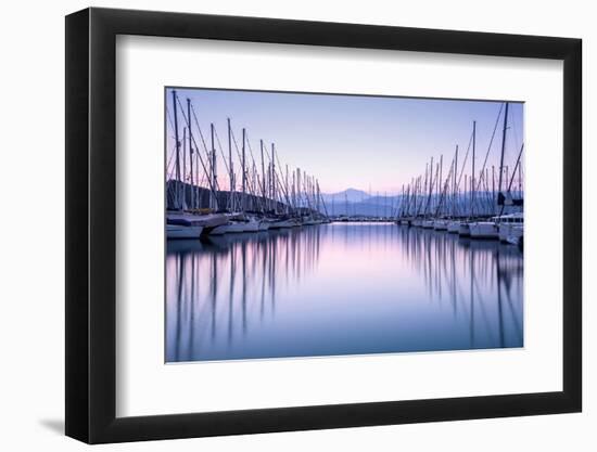 Large Yacht Harbor in Purple Sunset Light-Anna Omelchenko-Framed Premium Photographic Print