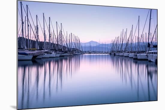 Large Yacht Harbor in Purple Sunset Light-Anna Omelchenko-Mounted Photographic Print