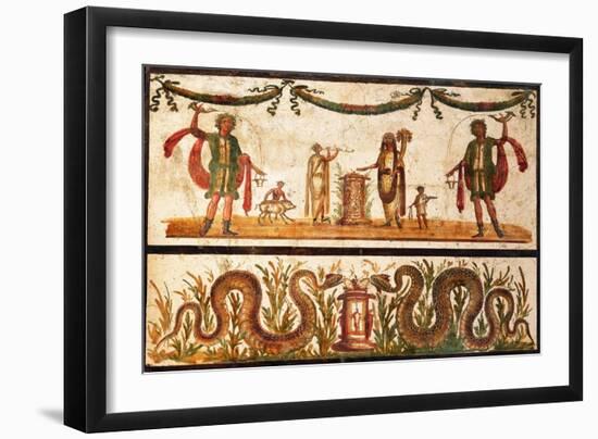 Lari Sacrificing and Agathodemon Snakes at Altar, C.55-79-null-Framed Art Print