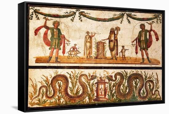 Lari Sacrificing and Agathodemon Snakes at Altar, C.55-79-null-Framed Stretched Canvas