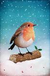 Christmas Card or Illustration with Robin and Holly-Larissa Kulik-Stretched Canvas