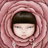 Conceptual Illustration or Poster with Head of Girl in Rose Petal with Key in His Hand-Larissa Kulik-Laminated Art Print