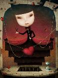 Conceptual Illustration or Poster with Head of Girl in Rose Petal with Key in His Hand-Larissa Kulik-Framed Stretched Canvas